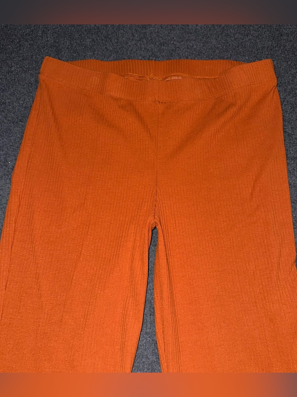 Orange Ribbed Flare Pull On Pants Sz L Lettuce Hem Stretch Knit 70s Retro Hippie - Picture 3 of 7